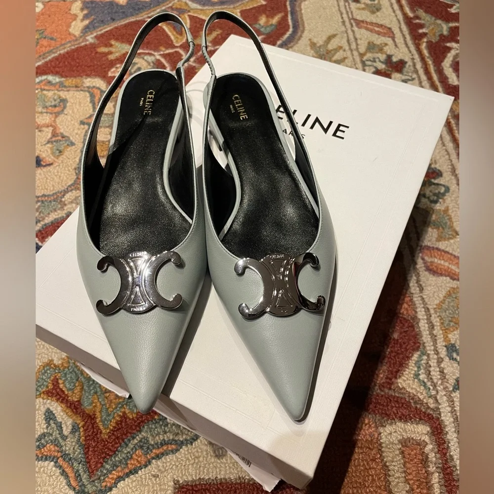 Celine Alma Triumph Soft Blue Slingbacks size 37 - Picture 2 of 8